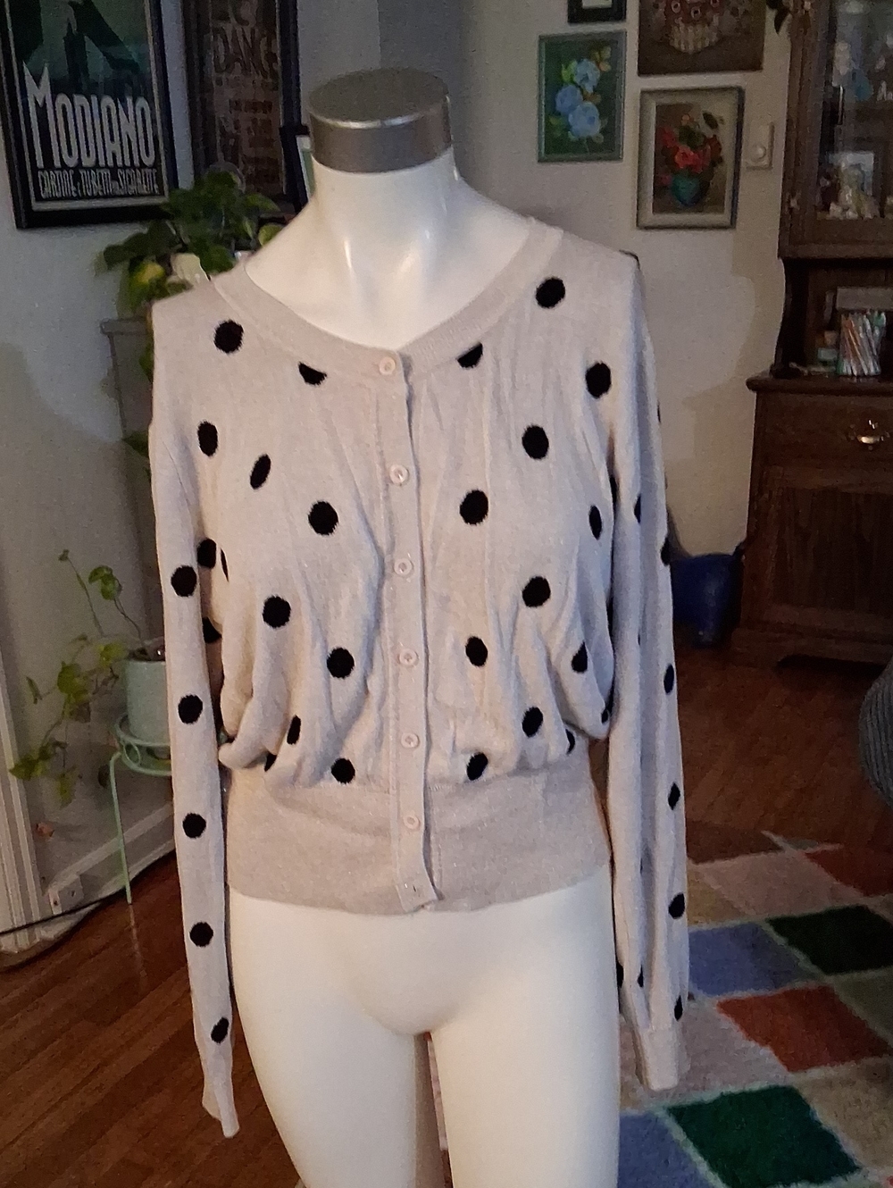 City Chic Cream Cardigan with Black Polka Dots